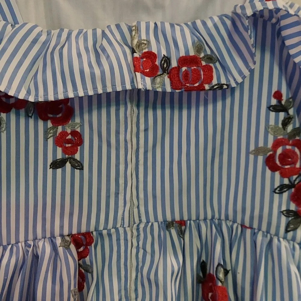 Rare Editions Embroidered Floral Striped‎ Dress Size 14